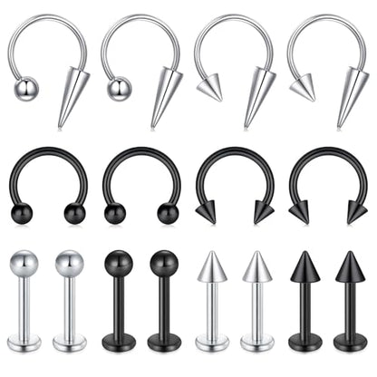 Zolure 16g Lip Rings Horseshoe Labret Jewelry Lip Barbell Ring Spike Snake Bite Piercing Jewelry Tragus Helix Earrings Studs Medusa Piercing for Women Men - color: 16G 8mm #2