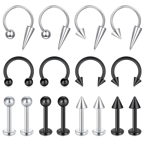 Zolure 16g Lip Rings Horseshoe Labret Jewelry Lip Barbell Ring Spike Snake Bite Piercing Jewelry Tragus Helix Earrings Studs Medusa Piercing for Women Men - color: 16G 8mm #2