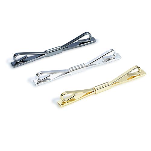 3PCS Men's Classic Tie Clips - Shirt Collar Clip Bar for Necktie - Gold, Silver, Black Tone - Tie Pins, Collar Holder - style: 60mm Length Oar Head