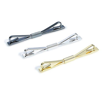 3PCS Men's Classic Tie Clips - Shirt Collar Clip Bar for Necktie - Gold, Silver, Black Tone - Tie Pins, Collar Holder - style: 60mm Length Oar Head