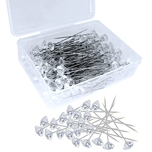 300PCS Bouquet Pins, Sewing Corsages Flower Pins, Long 2inch Straight Head Diamond Pins for Wedding, Jewelry DIY Decoration, Quilting and Craft by Sunenlyst (Transparent-300pcs) - size: 300PCS