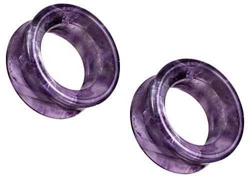Pierced Owl - Natural Amethyst Stone Double Flared Saddle Tunnels, Sold as a Pair - style: 14mm (9/16")