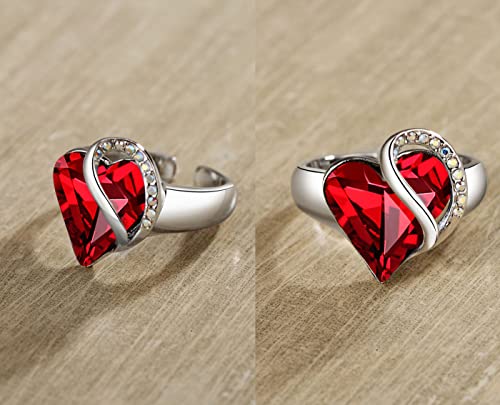 Leafael Infinity Love Women's Adjustable Crystal Heart Ring with Birthstone Crystals Healing Stones, Jewelry Gifts for Women, Birthdays Valentine's Day, Silver-Tone, Open End, Size 6.5-8 - color: 01-January & July-Joy-Siam Ruby Red