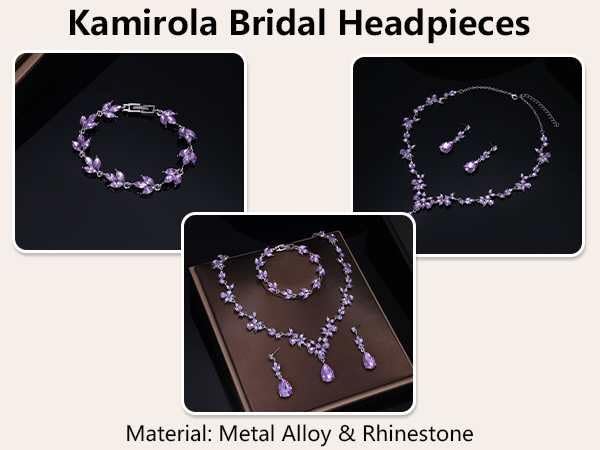 Kamirola Bridal Jewelry Set, Jewelry Set for Women, Necklace Dangle Earrings Bracelet Set, White Gold Plated (TR76) - color: Silver Purple