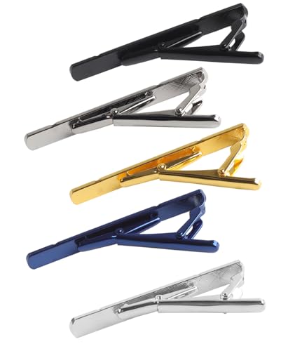 vivinin 5P Tie Clips For Men, 5 Different Color Tie Bar, Stainless Steel Tie Clip For Business, Wedding, Anniversary, Father's Day Gifts and Daily Life - style: Elegant