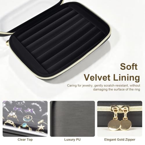 PAIYULE Ring Organizer Box with Clear Top for 30+ Pcs, 6-Row Velvet Display | 6-Row Velvet Insert, Holds 30+ Rings, EVA Hard Shell, Case Only, For Vanity Display & Travel, Black - color: Black