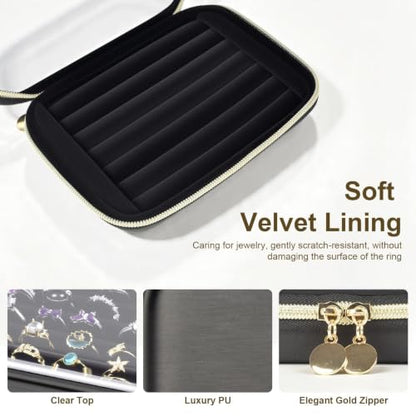 PAIYULE Ring Organizer Box with Clear Top for 30+ Pcs, 6-Row Velvet Display | 6-Row Velvet Insert, Holds 30+ Rings, EVA Hard Shell, Case Only, For Vanity Display & Travel, Black - color: Black