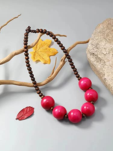 COLORFUL BLING Ethnic Large Chunky Wooden Beaded Necklaces Boho African Statement Necklace Handmade Tribal Collar Choker Bib Jewelry - color: six beads rose