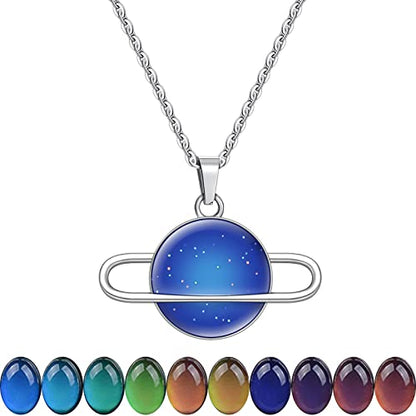 FM FM42 Temperature Sensing Color Changing Pendant Necklace with 19.29" Stainless Steel Rolo Chain - color: Planet
