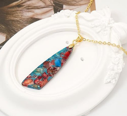 Nature Stone Necklaces for Women Boho Pendant Necklace 18K Gold Chain Necklaces - color: Red Blue