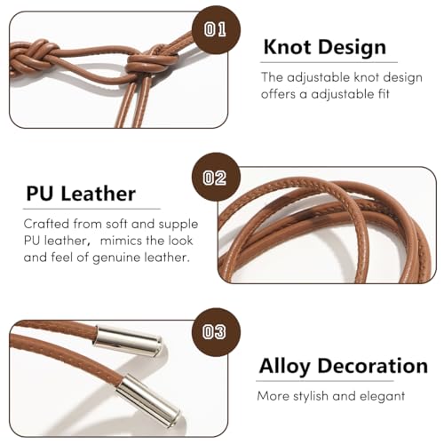 Women's Knotted Thin Waist Belt PU Leather Skinny Belts for Dresses Pants - color: Plaited Hair-brown