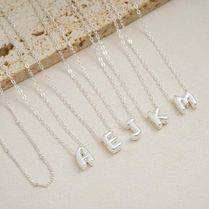 Thaivor Initial Necklaces for Women 14K Gold Plated Bubble Letter Necklace Layered Dainty Cute Choker Pendant Stack Jewelry Fashion Accessories Teen Trendy Gift - color: Silver, style: H