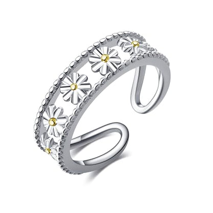 Celtic Knot/Mushroom/Ladybug Toe Rings Sterling Silver Irish Celtic Adjustable Toe Band Ring Pinky Rings Foot Jewelry for Women - style: Daisy