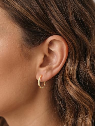 925 Sterling Silver Huggie Hoop Earrings, Small Silver Hoop Earrings for Women Hypoallergenic Huggie Lightweight Small Hoops Earring Cartilage Sleeper Earrings 6/8/10/12/14/16/18/20mm - color: Gold, size: 16MM