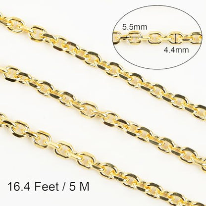 Jabogrii 16.4 Feet 18K Gold Brass Jewelry Chains Roll Oval Paperclip Chains | DIY Necklace Bracelet Chain with Lobster Clasps and Open Jump Rings for Jewelry Making - color: Cable Gold