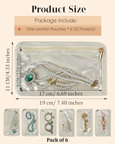 Travel Jewelry Organizer Case Refill Pages-12 Compartments Clear Zipper Velvet Pockets for Rings Earrings Necklaces,1-Section Replacement Pages, Beige,Pack of 6 - color: 1-Section Inner Pages,Beige,Pack of 6