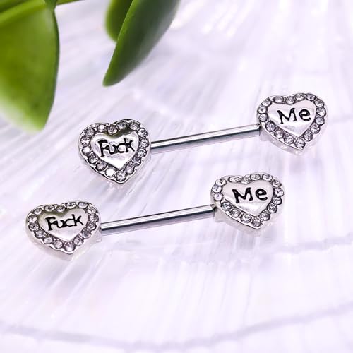 VERAMI 14G 16G Bat Devil Heart Nipple Rings Stainless Steel Heart Nipple Barbell Rings Tongue Rings Body Piercing for Women Men - color: silver CF