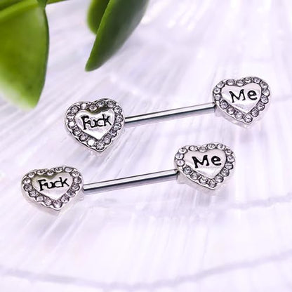 VERAMI 14G 16G Bat Devil Heart Nipple Rings Stainless Steel Heart Nipple Barbell Rings Tongue Rings Body Piercing for Women Men - color: silver CF