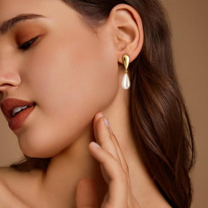 Pearl Earrings for Women 14k Gold/Silver Pearl Drop Earrings Long White Pearl Tassel Dangle Statement Earrings Bridal Wedding Dainty Prom Earrings Birthday Gifts Jewelry - color: Gold Teardrop Pearl Drop Earrings