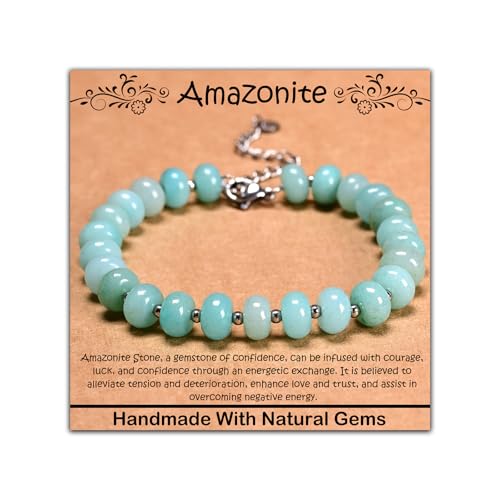 Natural Healing Gemstone Bracelet Handmade Yoga Stretch Elastic Bracelet Stress Relief Crystal Jewelry for Men and Women - color: Amazonite (Enhance Love and trust.), size: 5x8