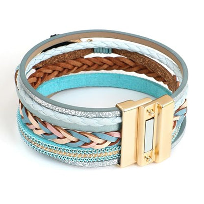 Fesciory Leather Wrap Bracelet for Women, Boho Western Layered Cuff Jewelry | Stackable Bracelets, Easy-On Clasp, Daily Wear, Pairs with Boho Western Outfits, Gift for Women - color: Blue2