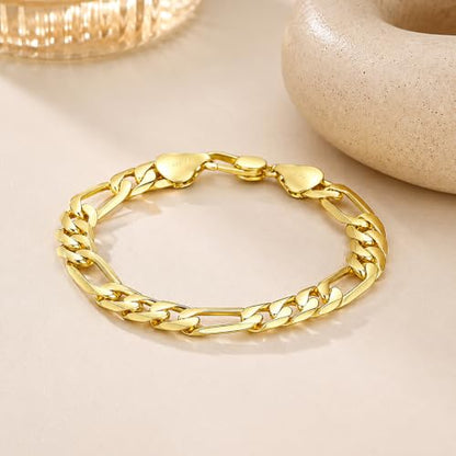 Gold Bracelets for Women & Men 14k Gold Figaro Chain Bracelet Trendy Gold Chain Dainty Chunky Charm Bracelet Statement Unisex Ewelry Gifts 6mm/8mm - size: 8mm