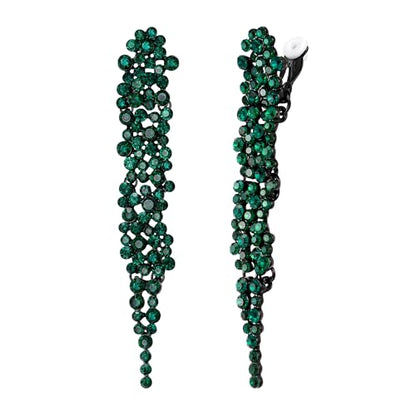 EVER FAITH Rhinestone Crystal Art Deco Statement Clip-on Earring, Wedding Prom Long Chandelier Dangle Earrings for Women - color: Green Black-Tone