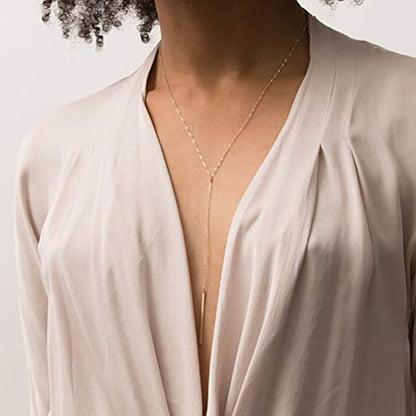itianxi Gold Tiny Y Shaped Dainty Necklace 18K Gold Plated Cute Bar Vertical Lariat Necklace for Women - color: lariat