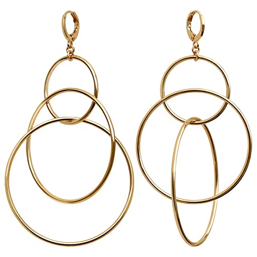 Dangle Hoop Earrings for Women, 14k Gold/Silver Plated High Polished Cute & Aesthetic Earrings for Women - color: Gold-03