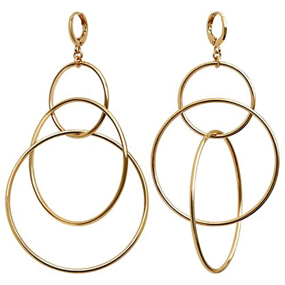Dangle Hoop Earrings for Women, 14k Gold/Silver Plated High Polished Cute & Aesthetic Earrings for Women - color: Gold-03