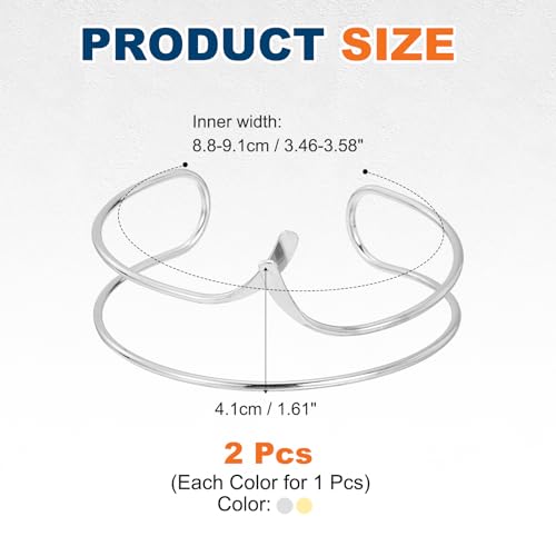 MECCANIXITY 2Pcs Arm Cuff Bracelet for Women, Two-Wire Upper Arm Cuffs Open Adjustable Minimalist Cuff Bangle Bracelet Set Stackable Armband - color: Gold Silver
