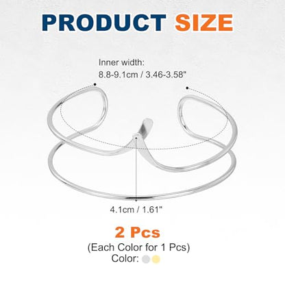 MECCANIXITY 2Pcs Arm Cuff Bracelet for Women, Two-Wire Upper Arm Cuffs Open Adjustable Minimalist Cuff Bangle Bracelet Set Stackable Armband - color: Gold Silver