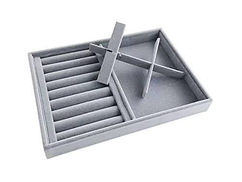 Gray Velvet Stackable Organizer Premium Quality Stackable Tray for Rings Accessaries Jewelry Collectibles Closet Orgnization Drawer Dividers Inserts - size: Combo