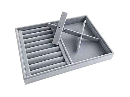 Gray Velvet Stackable Organizer Premium Quality Stackable Tray for Rings Accessaries Jewelry Collectibles Closet Orgnization Drawer Dividers Inserts - size: Combo