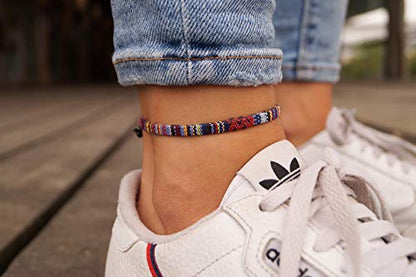 Made by Nami Surfer Anklet for Men and Women Waterproof and Adjustable Surfer Ankle Bracelet String Ankle Bracelet Beach Accessory for Ethnic Hippie Style - color: Dark Multi