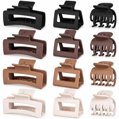 12 Pcs Hair Clips for Women 3 Styles Small Medium Large Claw Clips for Thin Thick Hair, Strong Hold Non-Slip Matte Hair Accessories - color: Brown