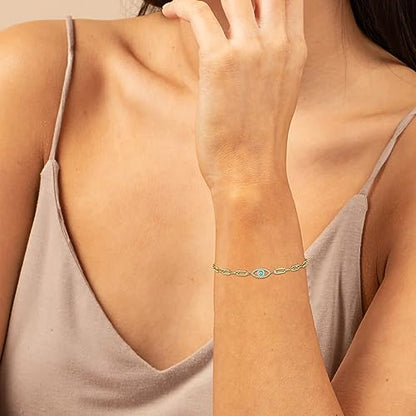 Fesciory Evil Eye Bracelet for Women, Gold Plated Adjustable Chain Jewelry | Blue Evil Eye Charm Bracelet, Lucky Amulet Symbolism, Dainty Adjustable Chain, Daily wear, Jewelry gifts - color: Gold-8