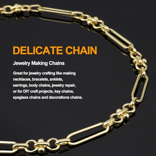 KYUNHOO 16.4 Feet Paperclip Chains for Jewelry Making with Jewelry Clasps | Light Gold Plated Iron Chain Link on Roll with Buckle Women Men Necklace Bracelet DIYJewelry Findings - color: Paperclip Gold