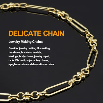 KYUNHOO 16.4 Feet Paperclip Chains for Jewelry Making with Jewelry Clasps | Light Gold Plated Iron Chain Link on Roll with Buckle Women Men Necklace Bracelet DIYJewelry Findings - color: Paperclip Gold