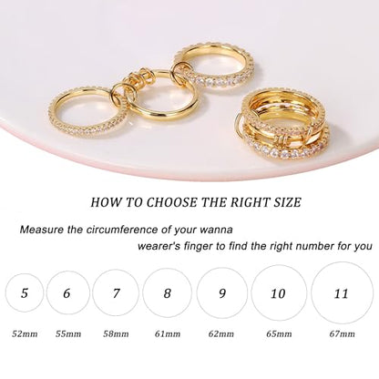 18K Gold-Plated Interlocked Ring for Women, Non Tarnish CZ Band | Interlocked inseparable one-piece ring for women. Triple & quadruple linked styles, non-tarnish CZ jewelry for daily wear - color: Gold
