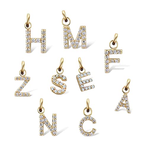 14k Gold Letter Birthstone Charm Necklace/Plain Gold Letter Pendant/Diamond Letter Pendant/Personalized Customized Dainty Gold Necklace Gift for Women