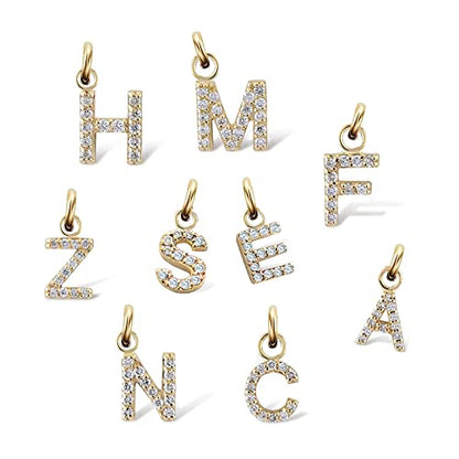 14k Gold Letter Birthstone Charm Necklace/Plain Gold Letter Pendant/Diamond Letter Pendant/Personalized Customized Dainty Gold Necklace Gift for Women