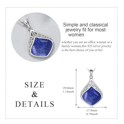 YAFEINI Teardrop Necklace Sterling Silver Filigree Irish Pendant Necklace Natural Stone Moonstone/Lapis Lazuli/Larimar/Moss Agate Necklace Jewelry - color: Lapis Lazuli teardrop necklace