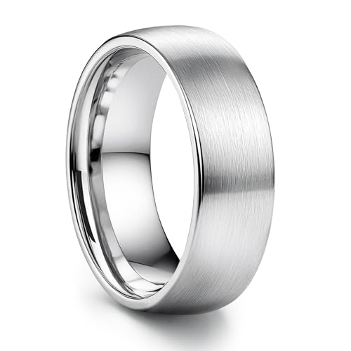 ORAZIO Stainless Steel Wedding Rings for Men Women 6mm 8mm Mens Wedding Band Sliver/Black/Gold Plated Brushed Matte Finish Surface High Polish Edge Mens Rings Engagement Promise Ring Comfort Fit 6-14 - color: Silver Plated -8MM