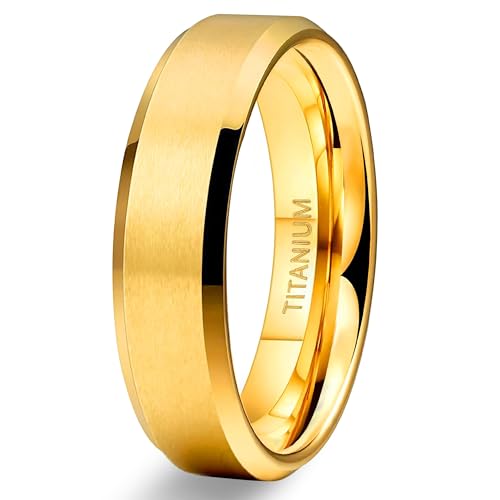 TIGRADE Titanium Rings 4MM 6MM 8MM 10MM Wedding Band in Comfort Fit Matte for Men Women Size 3-15 - color: gold 6mm