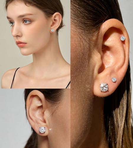 6 Pairs 20G Flat Back Stud Earrings, 316L Surgical Steel CZ Set | Hypoallergenic 316L surgical steel, AAAAA CZ, secure screw backs and six 2-8mm sizes for sensitive ears, helix and tragus.