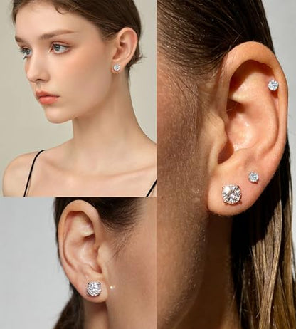 6 Pairs 20G Flat Back Stud Earrings, 316L Surgical Steel CZ Set | Hypoallergenic 316L surgical steel, AAAAA CZ, secure screw backs and six 2-8mm sizes for sensitive ears, helix and tragus.