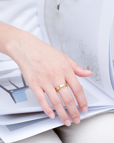 2mm 4mm 6mm Thin Titanium Wedding Rings Band for Women Man - color: Gold-4mm