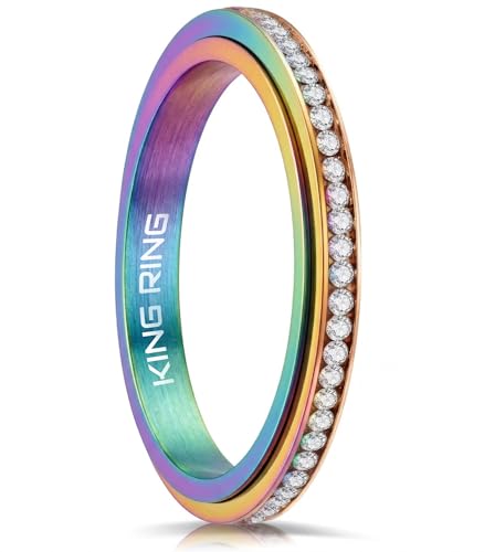 King Ring 3mm Spinner Rings – Premium Stainless Steel Fidget Rings for Women - Designed in USA - color: Multi White