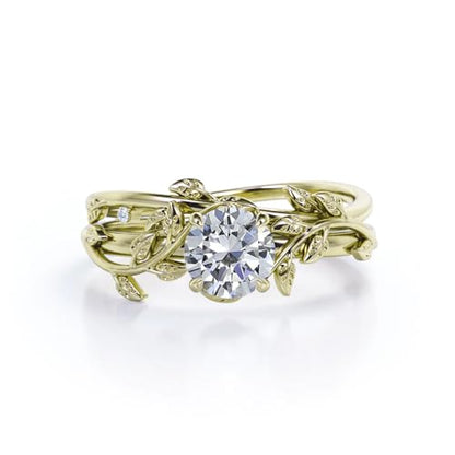 Center 1 CT Round Cut Floral Moissanite Wedding Rings Sets for Women Leaf and Vine Art Deco Engagement Ring Sets in S925 Sterling Silver 10K 14K 18K Gold with Text Engraving - color: Style B